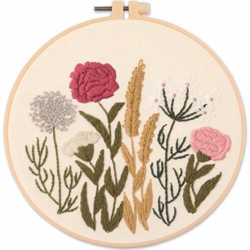 Plant Flower Embroidery Starter Kit for Beginners Gift Embroidery Kit Landscape Embroidery Pattern Craft Kit English Manual