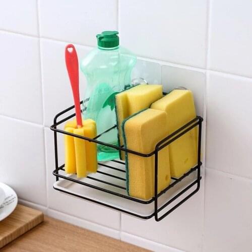 Sink Drain Rack with Removeable Tray Wall Mounted Kitchen Sponge Rag Steel Ball Organizer Shelves Bathroom Soap Brush Holder