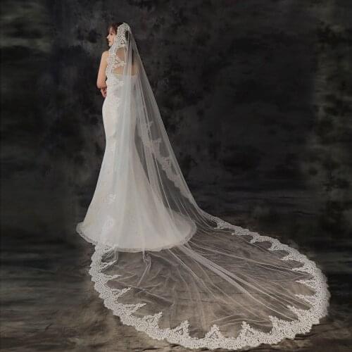 Wedding Veil With Comb 2020 New Gryffon Luxury Lace Edge One-layer Appliqued 3m Cathedral Veil Bridal Veils