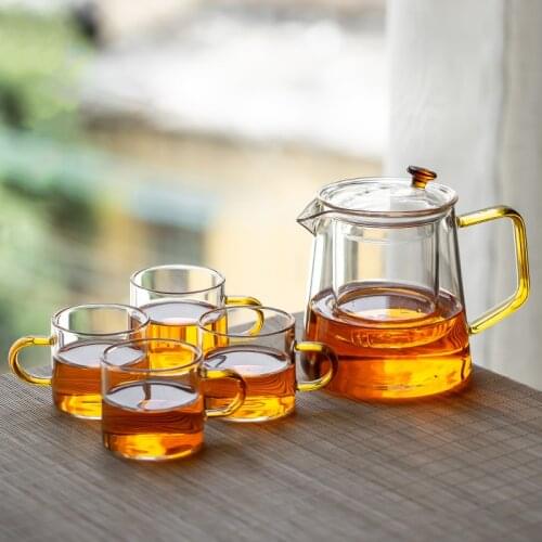 Heat-resistant Glass Teapot with Soaking Filter Red Teapot Set Transparent Coffee Pot Borosilicate Glass