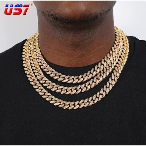 US7 New Fashion 12mm Hip-hop Necklace&Bracelet Heavy Iced out CZ Stones Copper Cuban Chain Set For Unisex Fashion Jewelry Gift