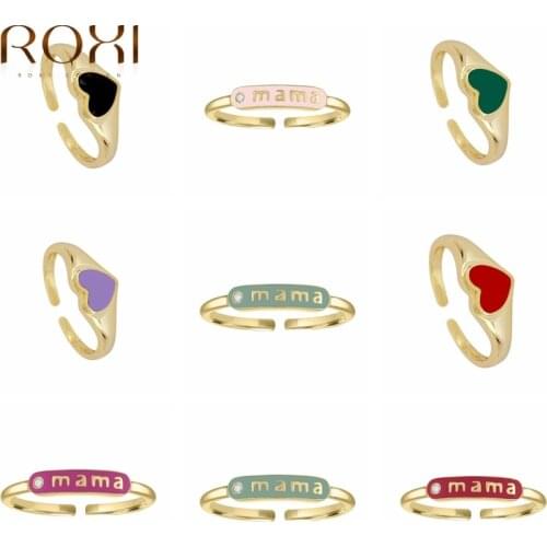 ROXI Hot Enamel Heart Gold/Silver Rings for Women Girl Jewelry 925 Sterling Silver MAMA Finger Rings Open Ring Mothers Day Gift