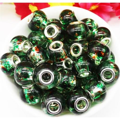 20Pcs 16x10mm Color Glass Flower Big Hole Beads Charms Murano Spacer Fit Pandora Bracelet Pendants Necklace Women Hair Jewelry