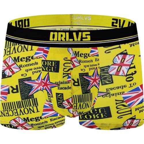 2020 ORLVS Brand Men Cueca Patchwork Print Boxer Shorts Bulge Pouch Underpants Gay Clothing Mens Underwear Boxers Brand OR303
