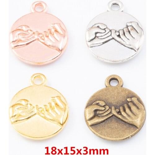 35 pieces of retro metal zinc alloy Hand in hand round cards pendant for DIY handmade jewelry necklace making 7838