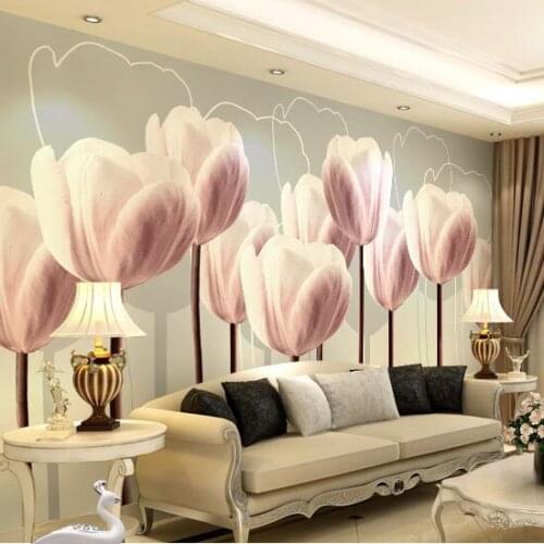 Wholesale 3d Papel de parede HD Purple Tulip Flower Mural 3D Wall Mural Wallpaper for TV Background Living Room 3d Photo Murals