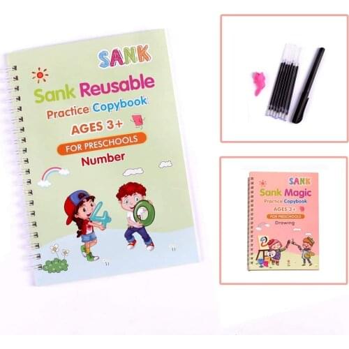 4 Books Reusable Children’s Toys To Write English Numbers and Letters Montessori 3D Calligraphy of Magic Exercise Books