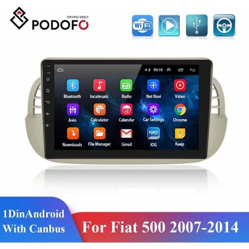 Podofo 9 " Android 9.1GPS Car Multimedia Player Canbus Radio Stereo For Fiat 500 2007 2008 2009 2010 2011 2012 2013 2014