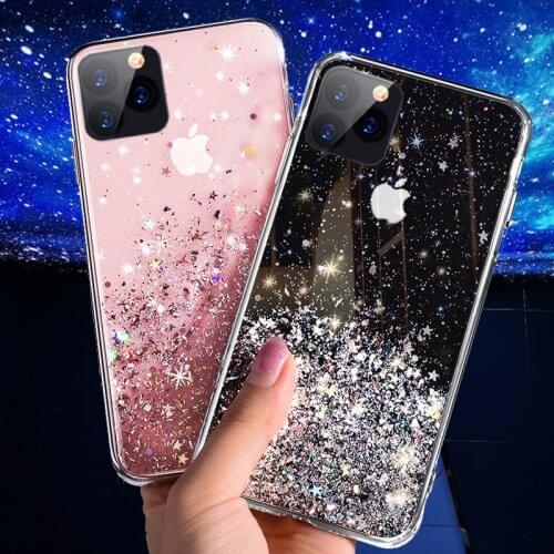 Glitter Bling Sequins Star Phone Case For Iphone XR X 11 12 Pro XS MAX 6 6S 7 8 Plus Shining Transparent Soft TPU Cover Case