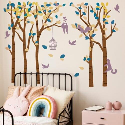 Big Tree Birdcage Bird Indoor Self Adhesive Wallpaper Childrens Room Bedroom Background Wall Creative Wall Sticker