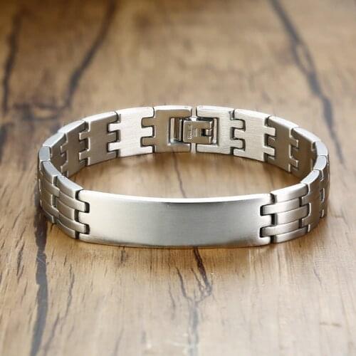 Free Laser Engraving 12mm Mens Matt Finish Curved Rectangle Bar Bracelet in Stainless Steel Stamping Blank Bracelet