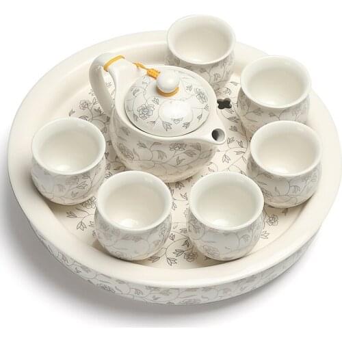 Kung fu tea set Large heat insulation and anti scalding double layer tea set set Kung Fu tea pot teacup ceramic tea plate
