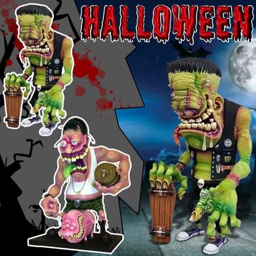 Halloween Decoration Figurines Angry Big Mouth Monster Zombie Eccentric Statue Resin Crafts Scary Ornaments for Party Home Decor