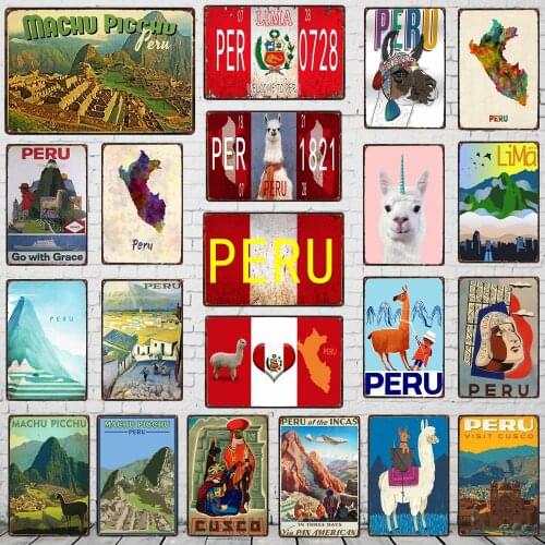 【YZFQ 】Peru Travel City Lima landscape Plaque Metal Vintage Plaque Wall Bar Restaurant Home Coffee Shop Decor 30X20CM DU-6262A