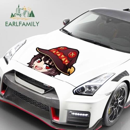 EARLFAMILY 43cm x 32cm Japen Anime KonoSuba Car Stickers Cartoon Girl Peek Decals Car Head Body Window Trunk Car Wrap Decoration