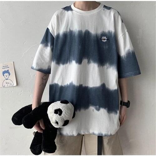 2021 SummerTie Dyed T-Shirt Male Funny Harajuku Tshirt Streetwear Men Fashion Japan Hip Hop Loose Half Sleeve T shirts Males