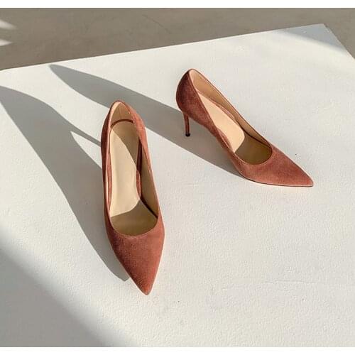 Caramel Colou Black Women Cashmere 6CM/8CM Shallow Woman Pumps Stiletto High Pointed Stiletto Heel Size 33-42