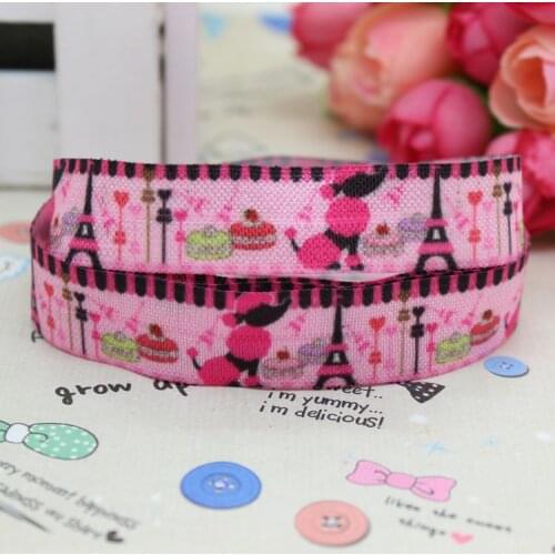 5/8 inch Free shipping Fold Over Elastic FOE POODLE EIFFEL TOWER printed ribbon headband diy decoration wholesale OEM B007
