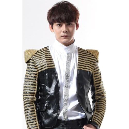 Hot ! 2020 New Punk Men Personalized Embroidery Outerwear Black Red And White Jackets Singer Stage Costume Nightclub Clothing