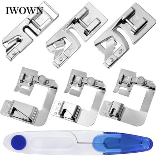 7Pcs Sewing Machine Presser Foot Set Narrow Rolled Hemming Foot Kit with a Scissors for All Low Shank Snap-On Sewing Machine