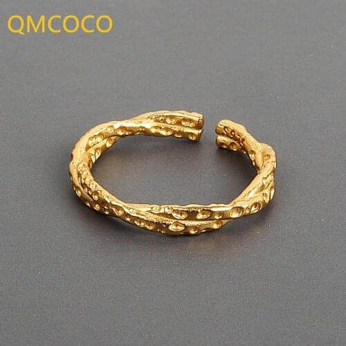 QMCOCO 2021 925 Sterling Silver Open Rings For Women Hollow Out Irregular Geometric Birthday Party Jewelry Gifts Accessories