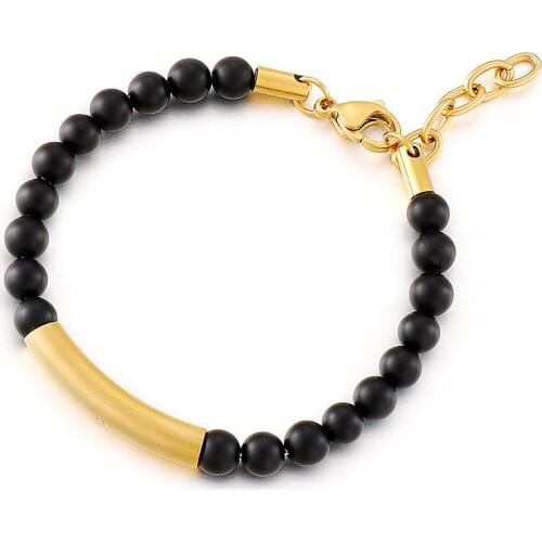 Retro Black Onyx Beaded Chain Mens Womens Charm Bracelet Rhinestone Accessories Jewelry
