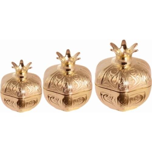 Ottoman Motif 3 Pcs Pomegranate Sugar Bowl Casting Gold kurabiyelik decorative special presentation plate candy chocolate decor plate pomegranate plate gold