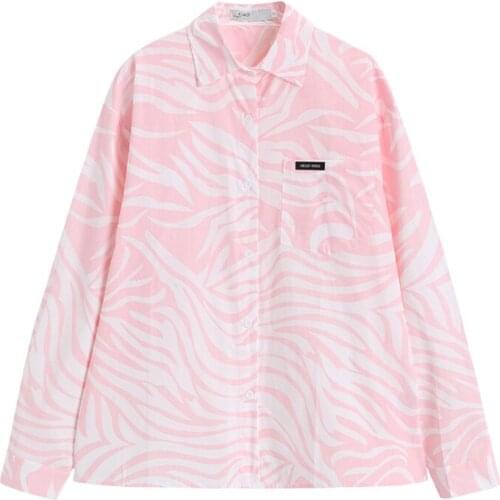 PERHAPS U Women Long Sleeve Turn Down Collar Print Vintage Loose Shirt Casual Pink B0786