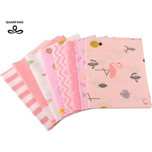 QUANFANG 8pcs/lot Cartoon Pink Series Printed Twill Cotton Fabric For Patchwork Cloth DIY Sewing Quilting Material Baby Children