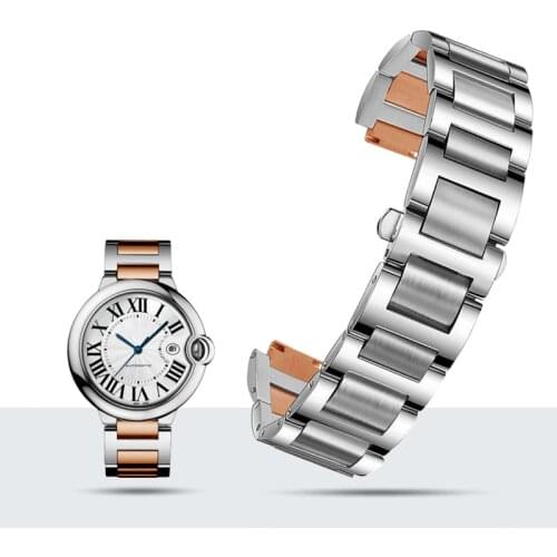 20mm 22mm for Cartier Blue Balloon Strap Stainless Steel Solid Watch with Raised Bracelet Watch Accessories Replacement Strap