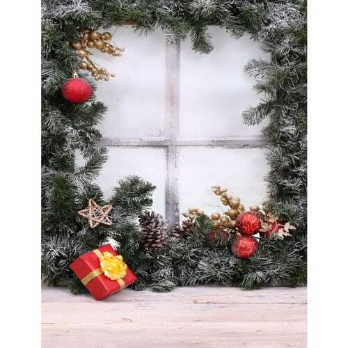Christmas Photography Backdrops Window with Decorations Vinyl Cloth Backgrounds for Studio Party Portrait Photo Shoot Customized