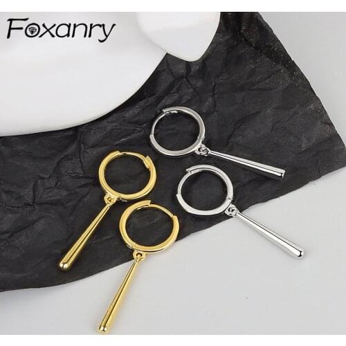 Foxanry Prevent Allergy 925 Sterling Silver Hoop Earrings 2021 Trendy Simple Water Droplets Tassel Party Jewelry Gifts for Women