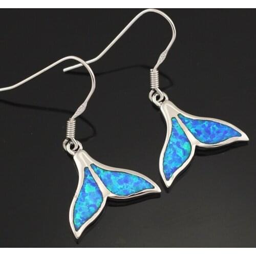 Stylish Fish Tail Blue Fire Opal Silver Plated Earrings for Women OE243