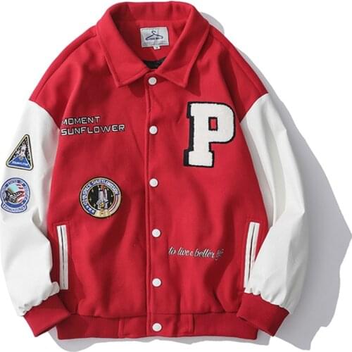 Streetwear Baseball Jacket Coat Patchwork College Varsity Hip Hop Letter P Embroidery Bomber Korean Japanese Punk Jacket Coat