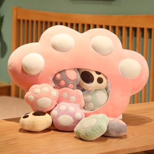 Unique 5pcs Mini Cat Paws Inside a Big Paw Bag Plush Pillow Stuffed Bear Paw Shape Throw Pillow Funny Toys Waist Chair Cushion