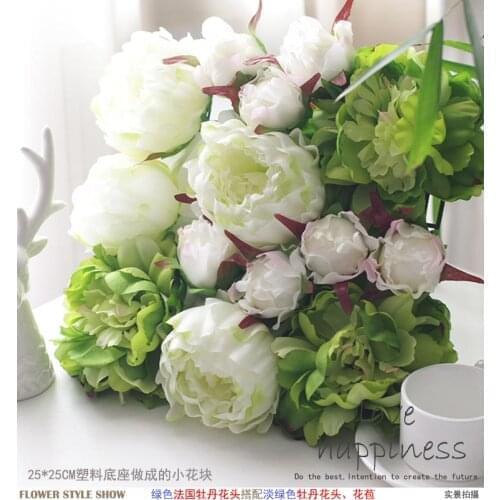 Exellent 25cm*25cm Artificial silk light green peony flower wall wedding decoration home decor party flower wall