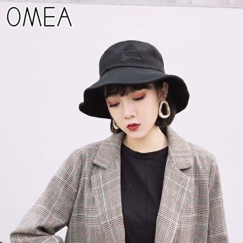 OMEA Corduroy Bucket Hat Women Large Brim Letter Embroidery Sun Hat Fisherman Hat Retro Solid Color Bucket Cap Louver Basin Hat
