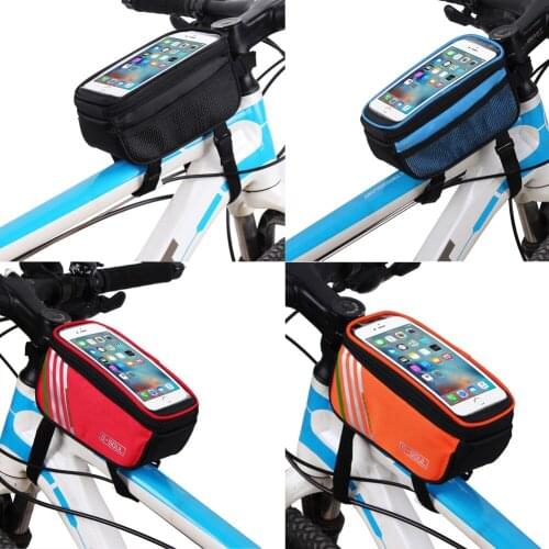 Large Capacity Bike Phone Front Frame Bag Waterproof Touch Screen Cycling Phone Mount Pack for Cellphone Below 5.0 inch