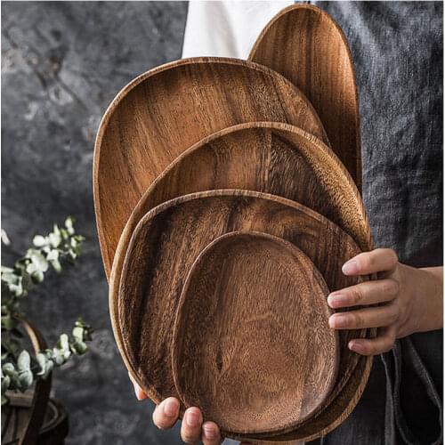 Japanese solid wood dessert plate walnut plate sushi plate round tea tray fruit plate rectangular tray wooden