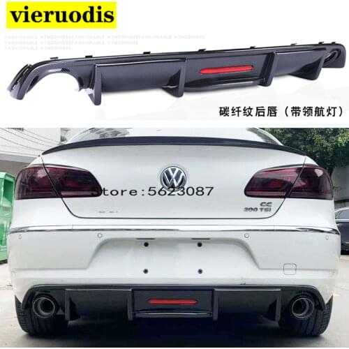 Carbon Fiber ABS Rear Lip with LED Light for Volkswagen Passat CC VW CC Spoiler 2009-2017 Fins Shark Style Diffuser Bumper Guar
