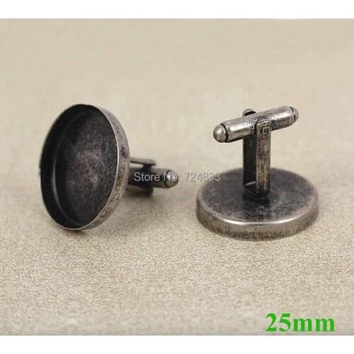25mm Blank Mens Cufflinks Settings Antique Silver tone Round Deep Wall Bezel Cup French Cufflinks Cuff Links Settings Wholesale