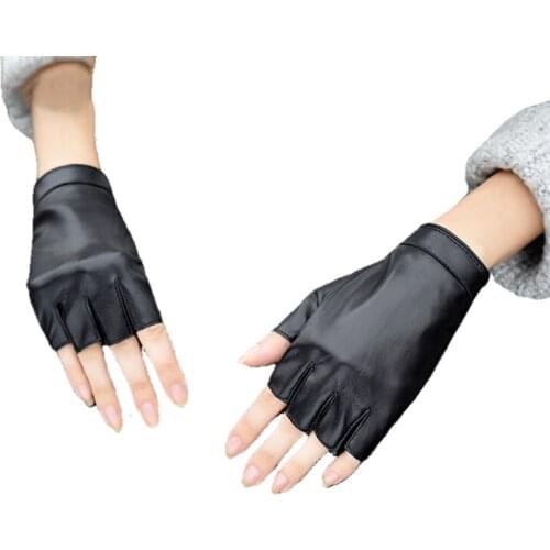 Spring And Summer Womens Semi-Finger Genuine Leather Gloves Hip-Hop Sheepskin Half Finger Gloves Mens Genuine Leather Gloves