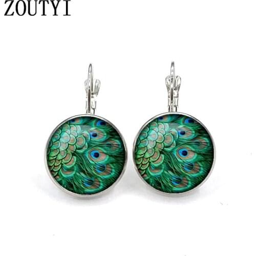 New/glamour vintage fashion peacock feather earrings, convex and concave glass ladies earrings