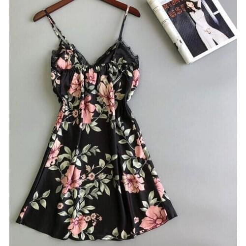 Women Sexy Lingerie Homewear Satin Silk Lace Floral Nightgown Robe Dress Babydoll Nightdress Sleepshirts Sleepwear Nightwear *X