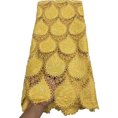 Gold African Cord Lace Fabric High Quality Water Soluble Guipure Cord Laces For Wedding Festivals Dress Sew VFM49201