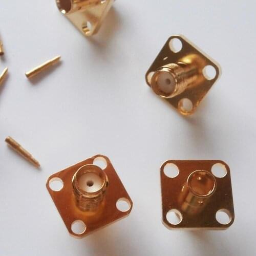 1 Pcs RF Connector Socket RPSMA RP SMA Female jack 4 Hole Flange Chassis Panel Mount semi-rigid RG402 0.141" cable RF Adapters