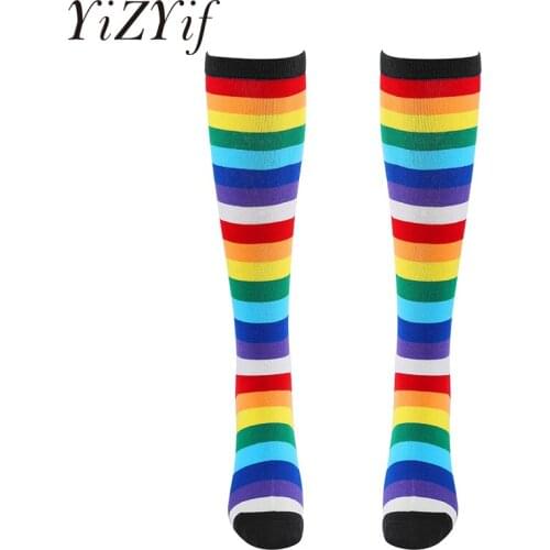 2 Pairs Womens Rainbow Stripes Stockings Over the Calf Stockings Stretchy Knee High Stockings for Autumn Winter Stockings Women