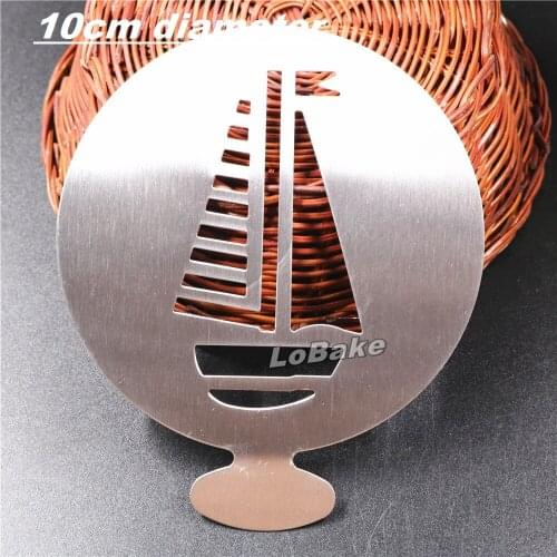 5pcs/lot) 10cm diameter stainless steel sailing boat ship shape milk tea coffee stencil tiramisu mousse cake decoration mold
