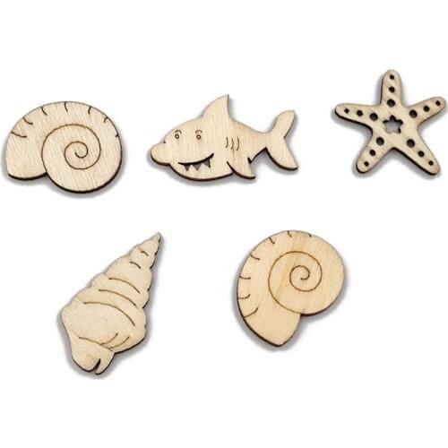 50pcs Natural Mix Unfinished Wood Cutouts Sea Animal Star Fish Shaped Wood Pieces for Kids DIY Art Craft Home Decoration