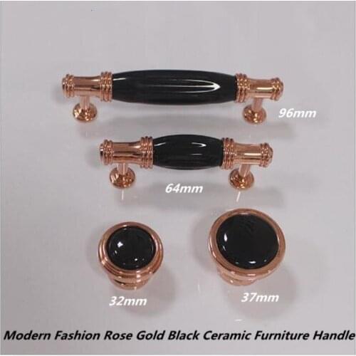 64mm 96mm modern simple fashion rose gold kitchen cabinet win cabinet door handle black ceramic drawer shoe cabinet knob pull